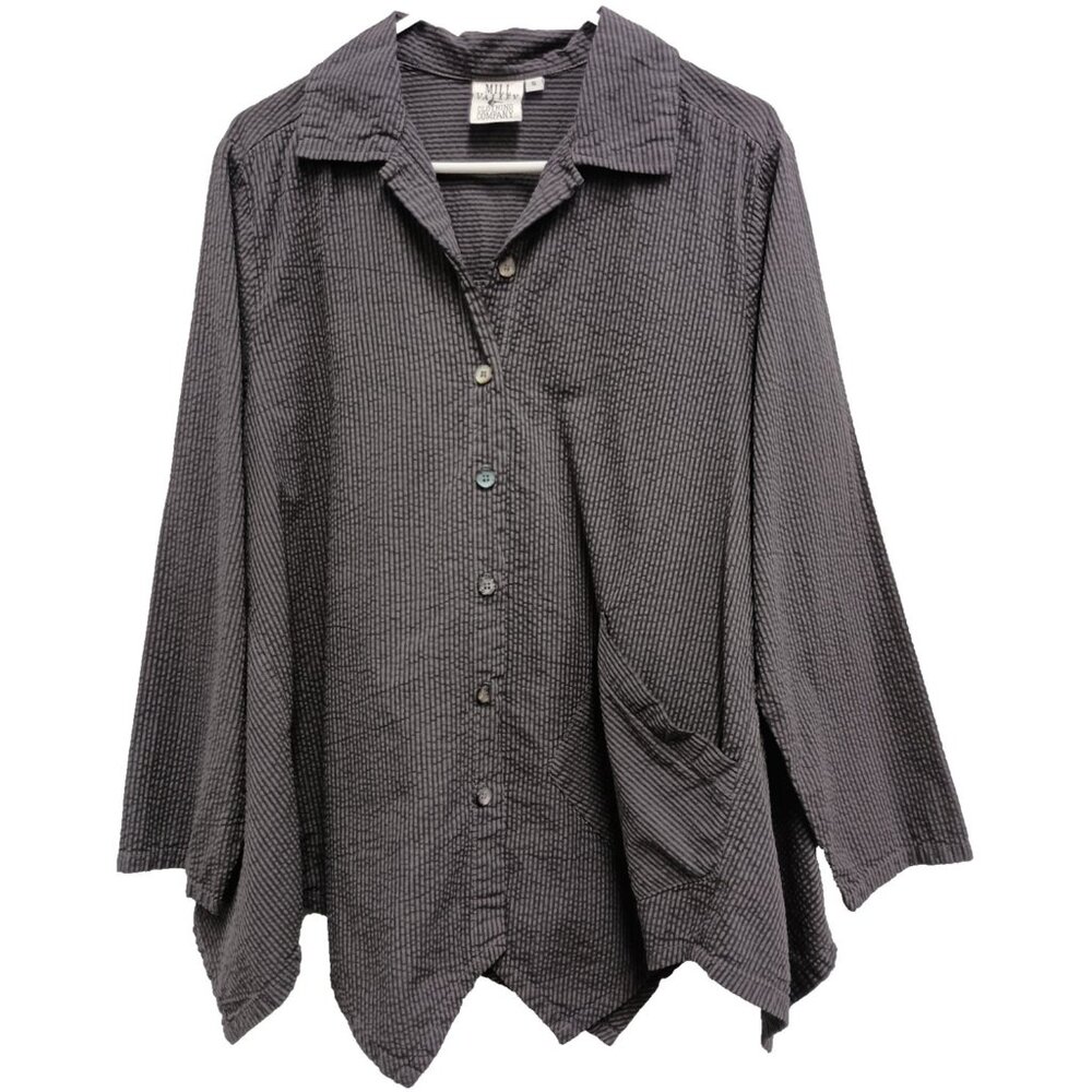 Mill Valley Womens Lagenlook Shirt Small Gray Striped Uneven Coastal‎ Minimalist